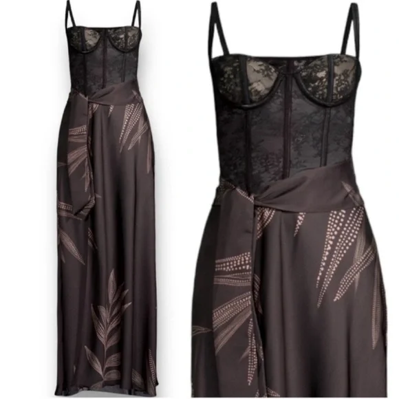 KATIE May Shannon Lace Bustier Tie Wrap Maxi Dress Gown Semi Sheer Size Large - Picture 7 of 15